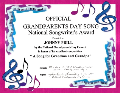 In 2004, Prill received the National Songwriter's Award from the National Grandparents Day Council in honor of his composition 